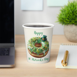 幸せな聖パトリックの日 レパードハットのドーナツ 紙コップ