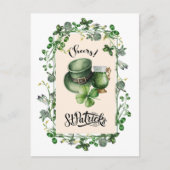 幸せな聖パトリックの日。レプレショーンハットグリーンビール ポストカード (正面)