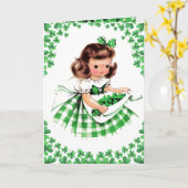 幸せな聖パトリックの日。ヴィンテージリトルアイリッシュガール カード (黄色い花)