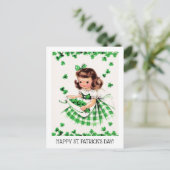 幸せな聖パトリックの日。ヴィンテージリトルアイリッシュガール ポストカード (スタンド正面)
