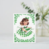 幸せな聖パトリックの日。ヴィンテージ・アイリッシュ・ガール ポストカード (スタンド正面)