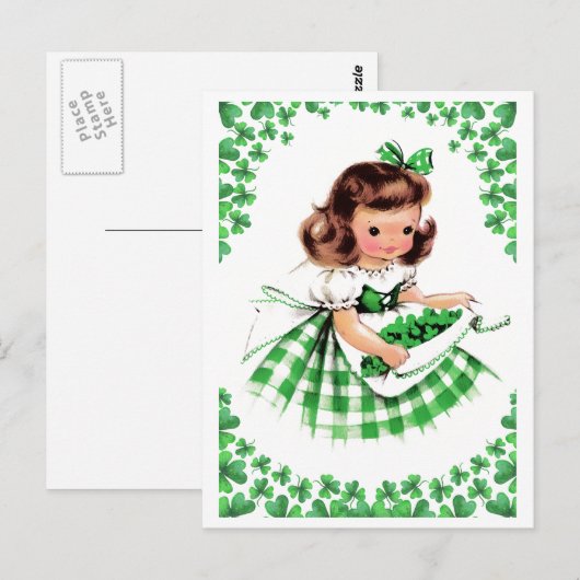 幸せな聖パトリックの日。ヴィンテージ・アイリッシュ・ガール ポストカード (正面/裏面)