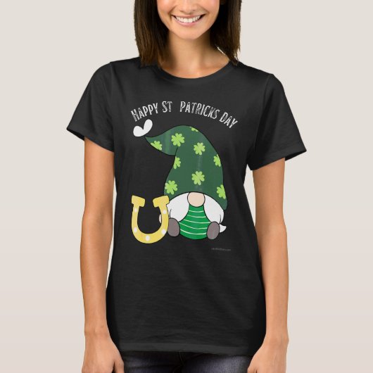 幸せな聖パトリックの日 緑のノームの馬蹄 Tシャツ (正面)