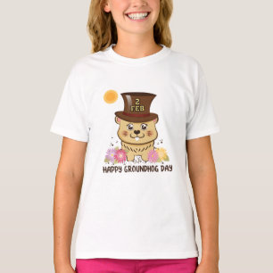 幸せな聖燭節の2月2日の子供の女の子のTシャツ Tシャツ