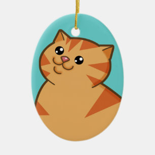 幸せな脂肪質のオレンジ猫の記念品のオーナメント(楕円形) セラミックオーナメント