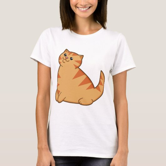 幸せな脂肪質のオレンジ猫 Tシャツ (正面)
