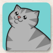 幸せな脂肪質の銀製の虎猫猫のコースター(6)の置いて下さい コースター (正面)