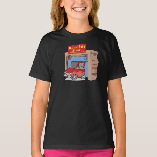 幸せな自動車洗車ガールズTシャツ Tシャツ (正面)