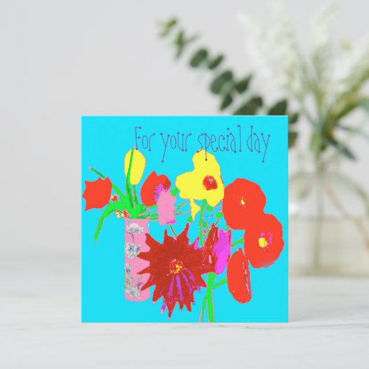 幸せな花が付いているハッピーバースデーの挨拶状 カード (スタンド正面)