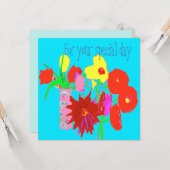 幸せな花が付いているハッピーバースデーの挨拶状 カード (正面/裏面インサイチュ)