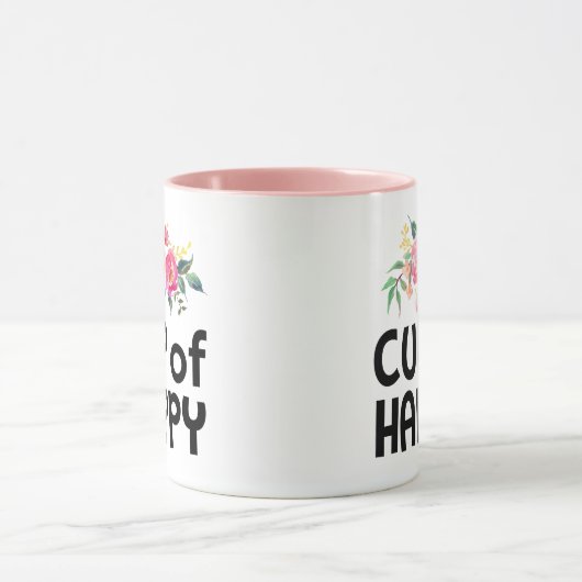 幸せな花のマグのピンクのハンドルのコップ マグカップ (中央)