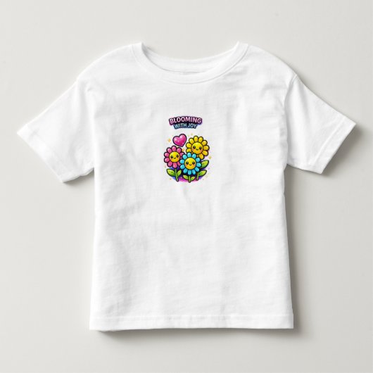 幸せな花を身に着けて – かわいい女の子のTシャツ トドラーTシャツ (正面)