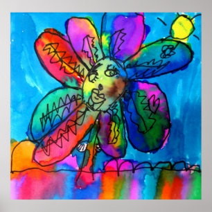 幸せな花キッズアートペンとインクピンクと青 ポスター