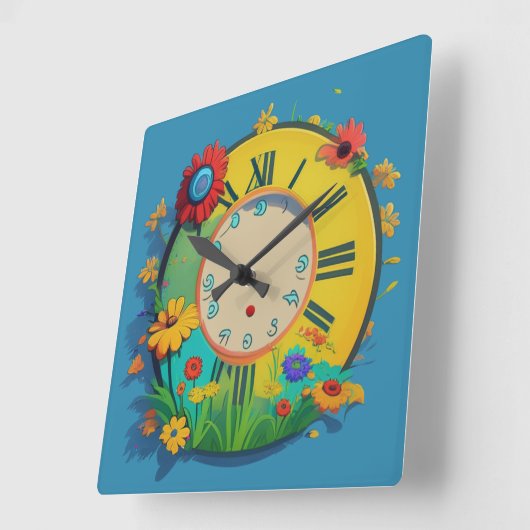 幸せな花 スクエア壁時計 (傾斜)