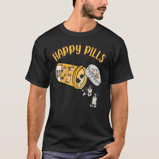幸せな薬ボーダーコリーかわいい犬 Tシャツ (正面)