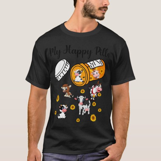 幸せな薬 可愛い牛 動物 雌牛 Tシャツ (正面)