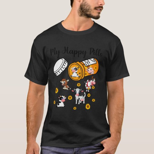 幸せな薬 可愛い牛 動物 雌牛 Tシャツ (正面)