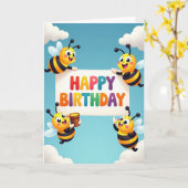 幸せな虫の誕生日カード カード (黄色い花)