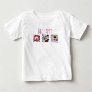 幸せな蜂があり、芸術のベビーのチュチュを開花します ベビーTシャツ