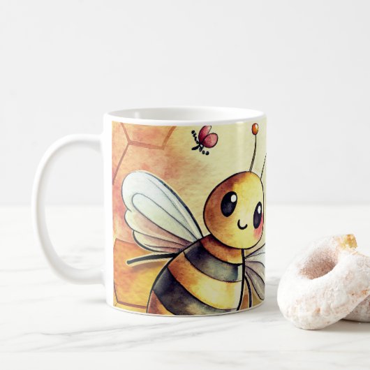 幸せな蜂のハニカムマルハナバチ コーヒーマグカップ (ドーナツ)