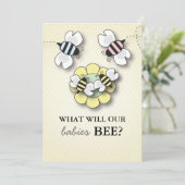 幸せな蜂家族のベビーの性は表示カードを明らかにします 招待状 (スタンド正面)