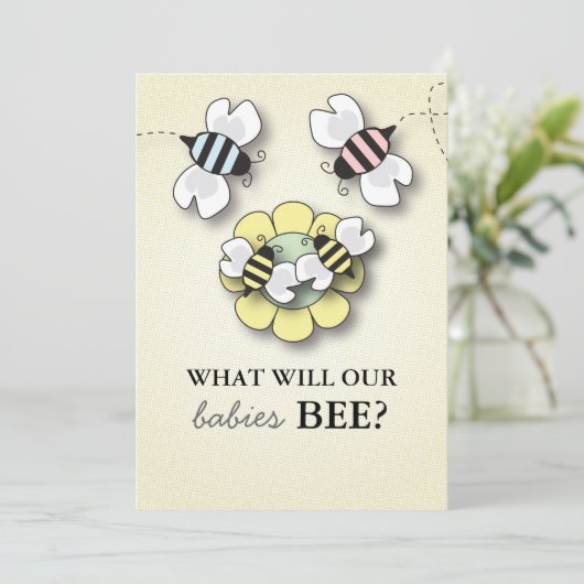 幸せな蜂家族のベビーの性は表示カードを明らかにします 招待状 (スタンド正面)
