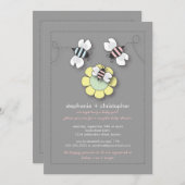 幸せな蜂家族は女の子のためのベビーシャワーをつなぎます 招待状 (正面/裏面)