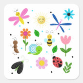 幸せな裏庭の生き物たち スクエアシール (正面)
