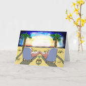 幸せな記念日のピンクのフラミンゴのカップルカード カード (黄色い花)