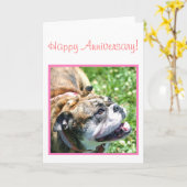 幸せな記念日のブルドッグの挨拶状 カード (黄色い花)