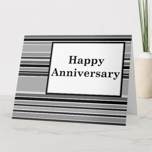 幸せな記念日の灰色のストライプの カード (正面)