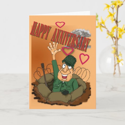 幸せな記念日を放棄している軍隊の人 カード (黄色い花)