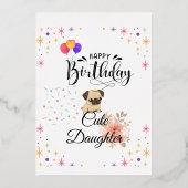 幸せな誕生日かわいい娘"誕生日ギフトカード 箔招待状 (正面)