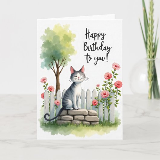幸せな誕生日の猫の庭のカード カード (正面)