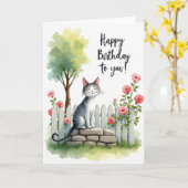 幸せな誕生日の猫の庭のカード カード (黄色い花)