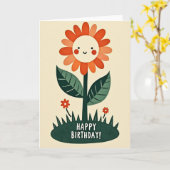 幸せな誕生日の笑顔の花のカード カード (黄色い花)