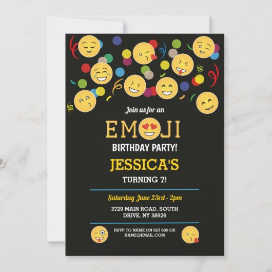 幸せな誕生日のEmojiのおもしろいの誕生日の子供 招待状 (正面)