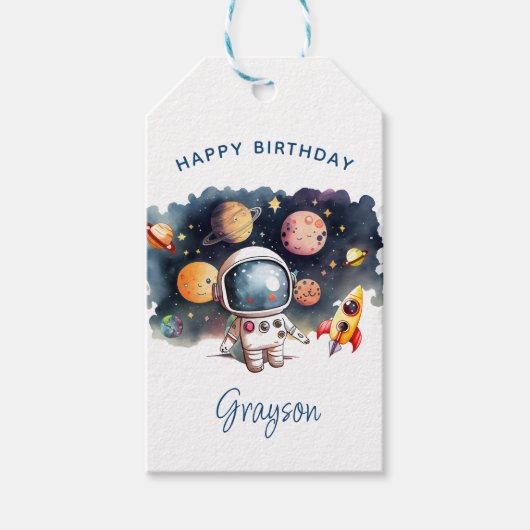 幸せな誕生日を 宇宙の惑星 ギフトタグ (正面)