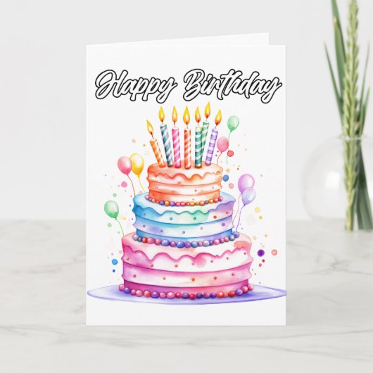 幸せな誕生日パーティーケーキ カード (正面)