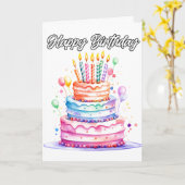 幸せな誕生日パーティーケーキ カード (黄色い花)