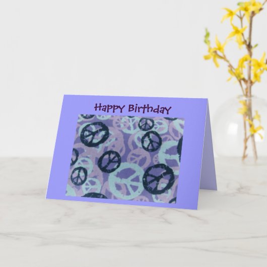 幸せな誕生日平和シンボルや象徴か迷彩柄一見カード カード (黄色い花)