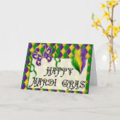 幸せな謝肉祭のマスク及び羽の挨拶状d1 カード (黄色い花)