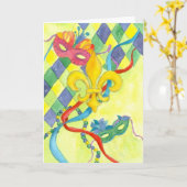 幸せな謝肉祭の（紋章の）フラ・ダ・リの水彩画 カード (黄色い花)