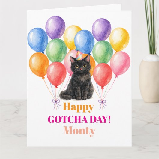 幸せな譲渡記念日 黒猫 ペット カード (正面)