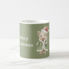 幸せな豚の赤いクリスマス帽子 コーヒーマグカップ