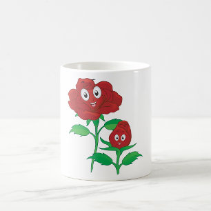 幸せな赤いバラのキャラクター コーヒーマグカップ