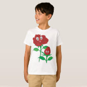 幸せな赤いバラのキャラクター Tシャツ (正面フル)