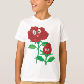 幸せな赤いバラのキャラクター Tシャツ (正面)