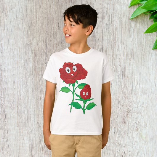 幸せな赤いバラのキャラクター Tシャツ