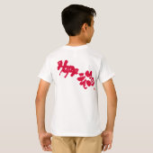幸せな赤い背中のプリント Tシャツ (裏面フル)